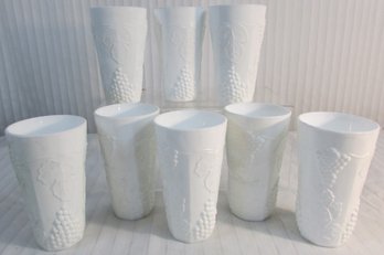 SET Of 8! Vintage INDIANA GLASS Co, Milk Glass Tumblers Or Glasses, HARVEST GRAPE Pattern, Approx 5.75' Tall