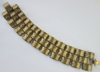 Vintage LINK Bracelet, Segmented Filigree Design, Gold Tone Base Metal Finish, Clasp Closure
