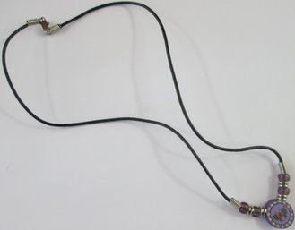 Contemporary NECKLACE, Black CORD With BUTTERFLY BEAD Pendant, Clasp Closure