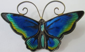 Vintage Brooch Pin, BUTTERFLY MARIPOSA Design, Multicolor Wings, Made In  NORWAY, Sterling .925 Silver Setting