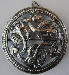 Signed TINN, Vintage ASTRI HOLTHE Brooch Pin Pendant, DRAGESTIL DRAGON Design, NORWAY, Probably Pewter Setting