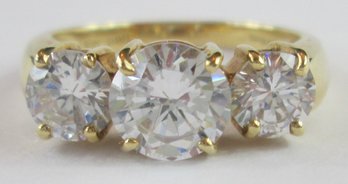 Vintage Finger Ring, Yellow 10K GOLD Setting, Three 3 Cluster CUBIC ZIRCONIA, Approximately Size 5.75 - 6