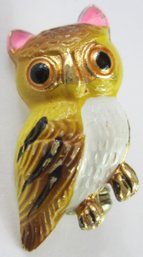 Vintage Brooch Pin, Multicolor WISE OWL Design, Gold Tone Base Metal Setting