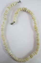 Vintage Handcrafted NECKLACE, Natural Shell Beads, Functional Base Metal Barrel Closure