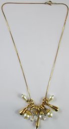 Contemporary Flat Chain Necklace, Multiple CHARM Style Pendant, Gold Tone Base Metal, Clasp Closure