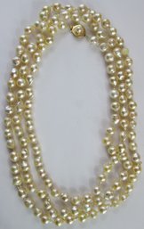Vintage Single STRAND Necklace, Faux PEARLS, Individually Knotted, 50' Length, 14 K Gold Clasp