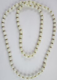 Vintage Single Strand NECKLACE, Soft Off WHITE & Gold Accent Beads, Approximately 30' Length, Slip Over