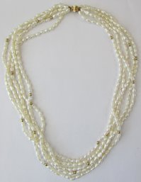 Vintage Multi STRAND Necklace, Irregular Freshwater PEARLS, Yellow 14 K Gold Clasp & Accent Beads