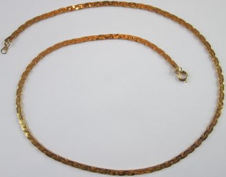 Vintage Flat Chain NECKLACE, Basic Interlocking Design, Approximately 16' Length, Gold Tone Base Metal, Clasp