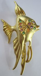 Vintage Brooch Pin, Whimsical ANGEL FISH Design, Multicolor Rhinestones, Gold Tone Base Metal Setting