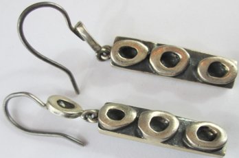 Vintage PAIR Pierced Earrings, Modernist GEOMETRIC Design, Sterling .925 Silver Construction, Loop Backings