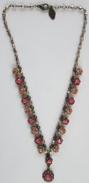 Signed ORLY ZEELON, Contemporary Drop Necklace, Dimensional ROSES Design, Faceted RHINESTONES, Chain