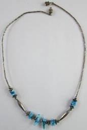 Vintage Bead NECKLACE, Southwest Style, Turquoise Color Beads, Silver Tone Base Metal Barrel Closure