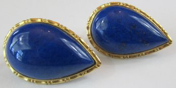 Vintage Pierced Earrings, Teardrop BLUE LAPIS Stones, Yellow 14k 585 Gold Settings, Post Backings