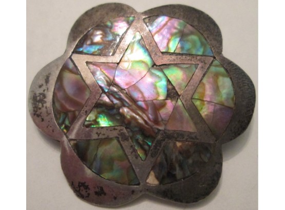 Signed Taxco, Vintage STAR BROOCH PIN, Natural ABALONE Inserts, Sterling .925 Silver Setting