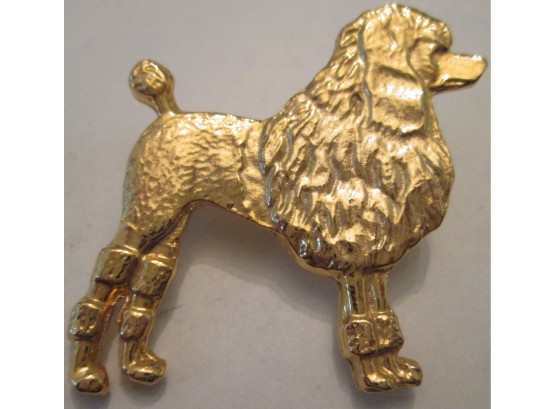 Vintage BROOCH PIN, Standard POODLE Dog, TEXTURED Gold Tone Base Metal Finish