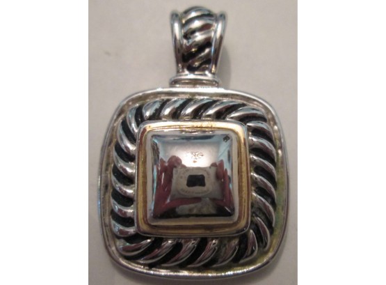 Contemprary Square PENDANT, Roped Frame With Gold Tone Accent, Silver Tone Base Metal Setting