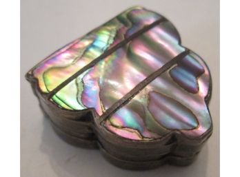 Vintage Hinged PILL BOX, Natural ABALONE Insert, Sterling .925 Silver Casing, Made In MEXICO