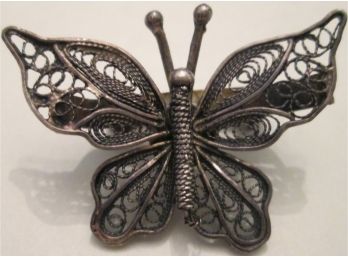 Vintage BUTTERFLY MARIPOSA BROOCH PIN, .925 Silver FILIGREE Setting Beautifully Crafted