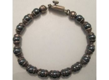 Vintage HEMATITE Bead BRACELET,  Sterling .925 Silver Setting, Made In MEXICO
