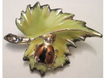 Vintage INSECT BUG BROOCH PIN, Painted Decoration, Gold Tone Base Metal Finish