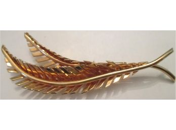 Signed GIOVANNI, Vintage LEAF BROOCH PIN, Glossy Gold Tone Finish, Base Metal Costume