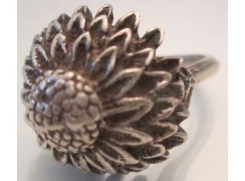 Vintage RING, SUNFLOWER Design, Sterling .925 Silver Setting, Approximate Size 7