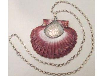 Signed EBB, Vintage Natural SHELL NECKLACE, Sterling .925 Silver CHAIN & CLASP