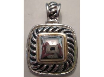 Contemprary Square PENDANT, Roped Frame With Gold Tone Accent, Silver Tone Base Metal Setting