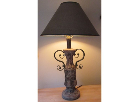 Contemporary TABLE LAMP, RUSTIC Wood Look & Metal Accent Design, Working Condition