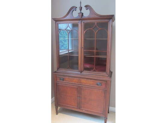Vintage DUNCAN PHYFE BREAKFRONT CHINA CABINET, GLASS Doors, Traditional Pediment, Wood Construction