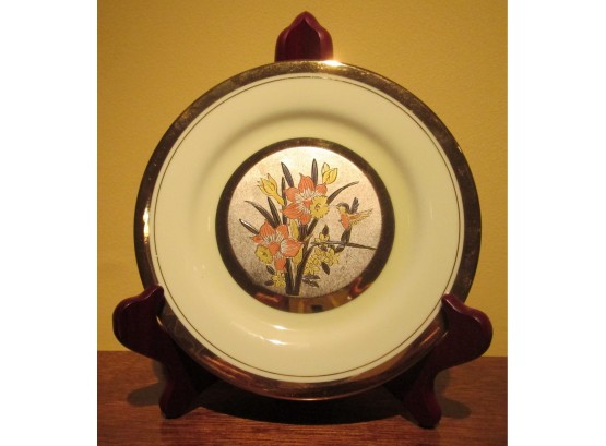 Signed HIMARK GIFTWARE, Vintage Fine China PLATE & STAND, 'the Art Of Chokin' Floral With Gold Decoration