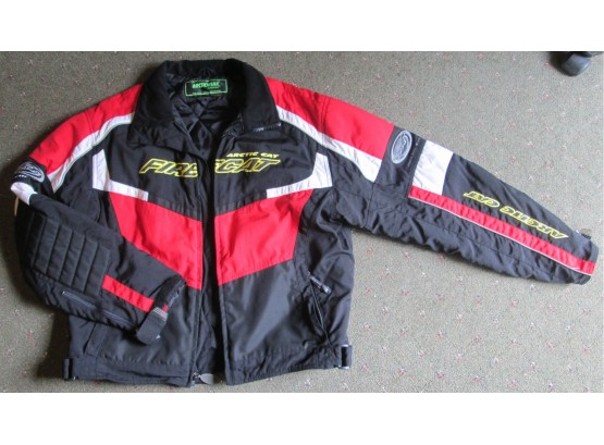 Quality ARCTIC CAT Brand, SNOWMOBILE JACKET, FIRE CAT, Red Black White & Yellow, Size Large