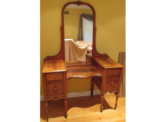 Vintage DROP FRONT VANITY With MIRROR, 4 Drawer Style, Wood Construction, ART DECO Style