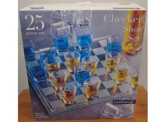 Vintage CHECKER SHOT SET, BARWARE GLASSES, With Playing Board