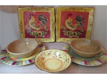 Signed 7 PIECE Grouping! Vintage Country Style ROOSTER Dinnerware & Occasional Pieces