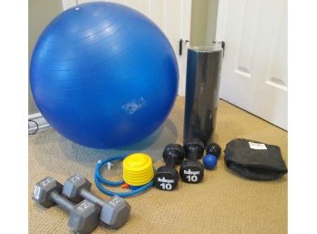 LOT Of EXERCISE Equipment, Bollinger FREE WEIGHTS, Exercise Ball, Roll & Air Pump