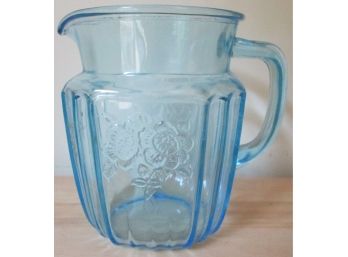 Vintage HOCKING Depression GLASS, MAYFAIR OPEN ROSE Pattern, Rare BLUE Color, Juice Pitcher