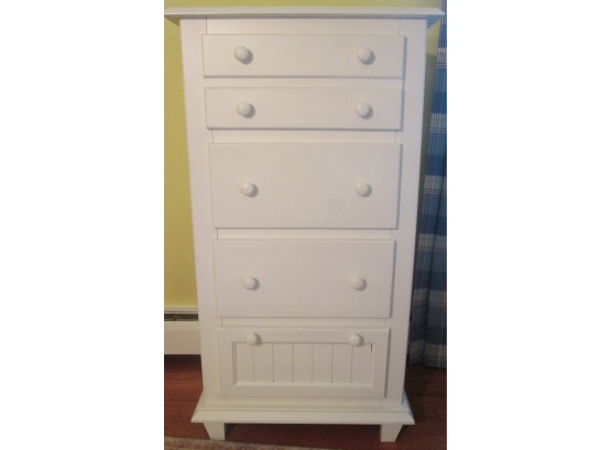 Contemporary 4 DRAWER High DRESSER, Quality Wood Construction, Wainscot Paneling, WHITE Finish