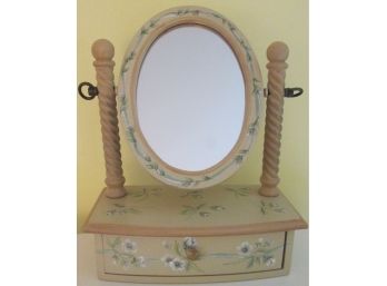 Contemporary Domestications TILT MAKEUP MIRROR, Single Drawer Style, Solid Construction, Hand Painted Flowers