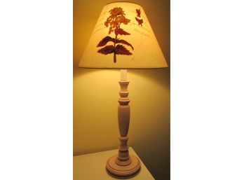 Contemporary TABLE LAMP, Wooden Spindle Base, BOTANICAL Design, Working Condition