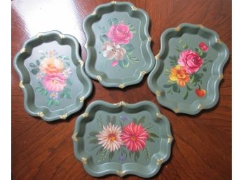 SET OF 4 TRAYS, Hand PAINTED FLORAL Decoration, Tole Quality
