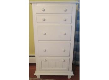 Contemporary 4 DRAWER High DRESSER, Quality Wood Construction, Wainscot Paneling, WHITE Finish