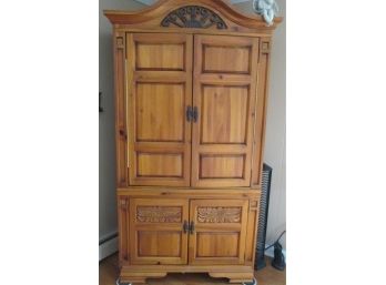 Large TELEVISION ARMOIRE, Bonnet Top With Metal Inset, Quality Wood Construction