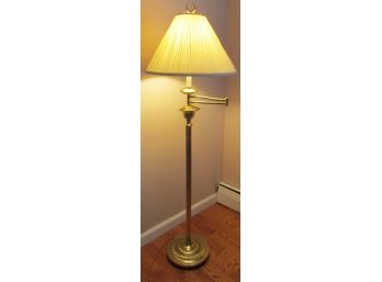 Traditional Style, FLOOR LAMP, Shiny BRASS TONE, Pleated Shade, SWING ARM, Working Condition
