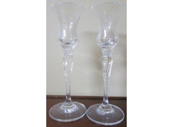 PAIR, Vintage Tall CANDLESTICKS, Fine Quality Crystal Clear Glass