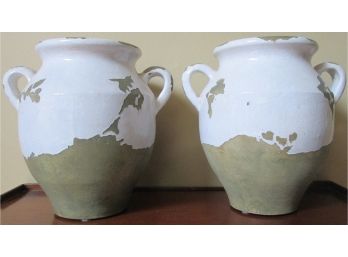 SET Of 2! Imported POTTERY BARN Brand, Decorative Oil Jar VASES, Aged Design, Made In Phillippines