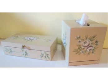 Contemporary Domestications TISSUE & JEWELRY BOXES, Solid Construction, Hand Painted Flowers