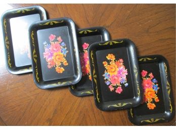 SET OF 5 TRAYS, Hand PAINTED FLORAL Decoration, Tole Inspired