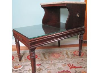 Vintage LAMP SIDE TABLE, STEP Shape, Marble Top, Wood Construction, Traditional Style